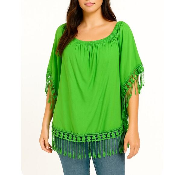 Sunny Leigh SZ LP bright green tasseled trim light weight top blouse - Picture 1 of 9